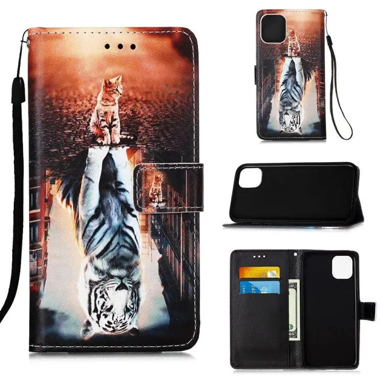 Painted Flat Texture Leather Case with Lanyard & Card Slot & Wallet & Holder For iPhone 12 mini For iPhone 12 / 12 Pro