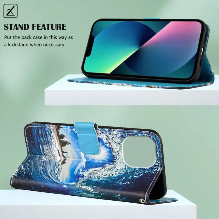 Painted Flat Texture Leather Case with Lanyard & Card Slot & Wallet & Holder For iPhone 14 For iPhone 14 Plus
