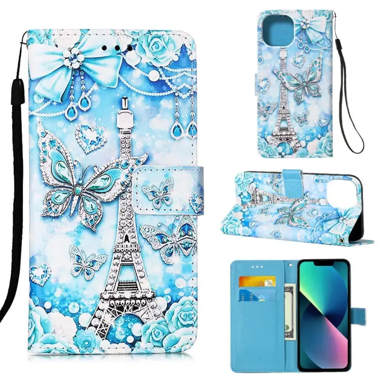 Painted Flat Texture Leather Case with Lanyard & Card Slot & Wallet & Holder For iPhone 14 For iPhone 14 Plus