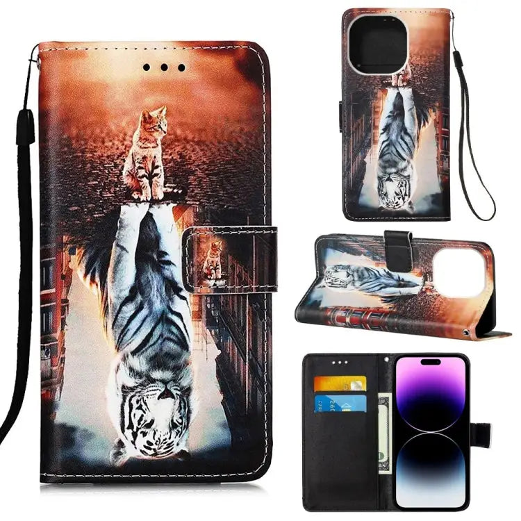 Painted Flat Texture Leather Case with Lanyard & Card Slot & Wallet & Holder For iPhone 14 Pro Max - For iPhone 14 Pro