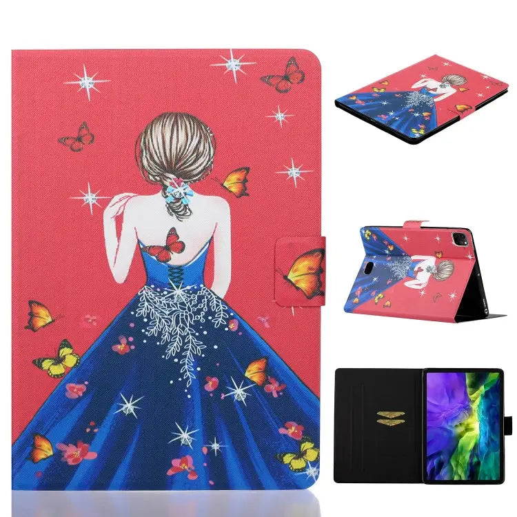 Painted Left and Right Flat Leather Case with Sleep Function & Card Slot & Buckle Anti-skid Strip and Bracket For iPad