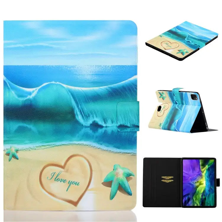 Painted Left and Right Flat Leather Case with Sleep Function & Card Slot & Buckle Anti-skid Strip and Bracket For iPad
