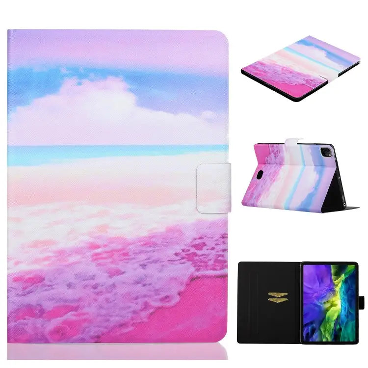 Painted Left and Right Flat Leather Case with Sleep Function & Card Slot & Buckle Anti-skid Strip and Bracket For iPad