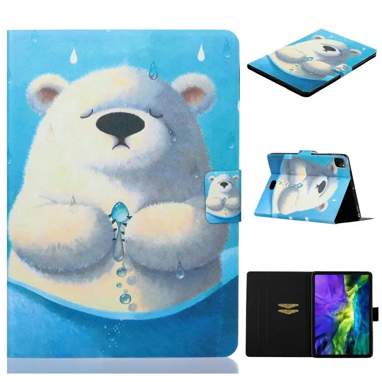 Painted Left and Right Flat Leather Case with Sleep Function & Card Slot & Buckle Anti-skid Strip and Bracket For iPad