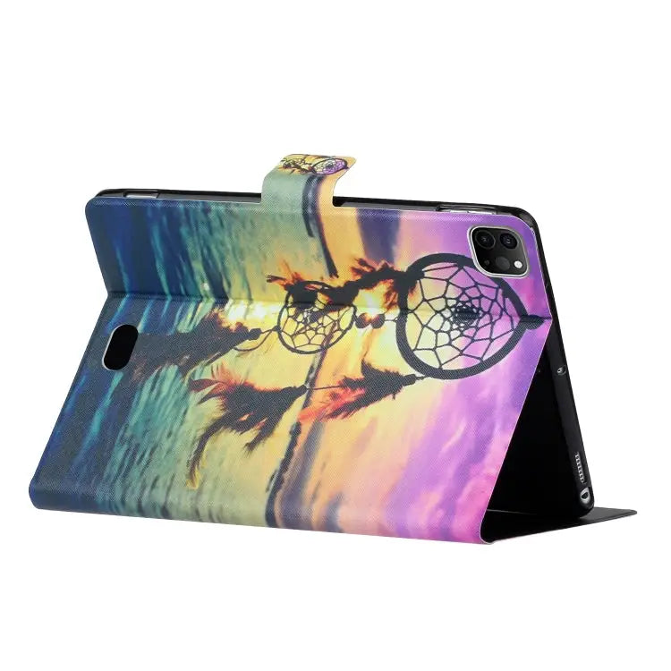 Painted Left and Right Flat Leather Case with Sleep Function & Card Slot & Buckle Anti-skid Strip and Bracket For iPad