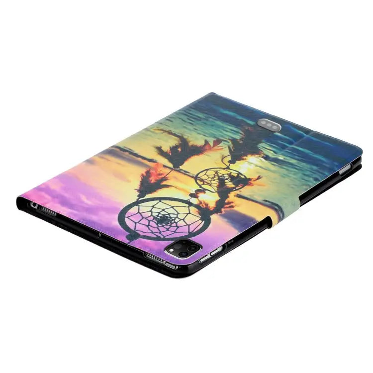 Painted Left and Right Flat Leather Case with Sleep Function & Card Slot & Buckle Anti-skid Strip and Bracket For iPad
