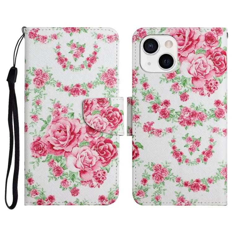 Painted Pattern Horizontal Flip Leather Case with Holder & Card Slot & Wallet For iPhone 13 - For iPhone 13 / Rose