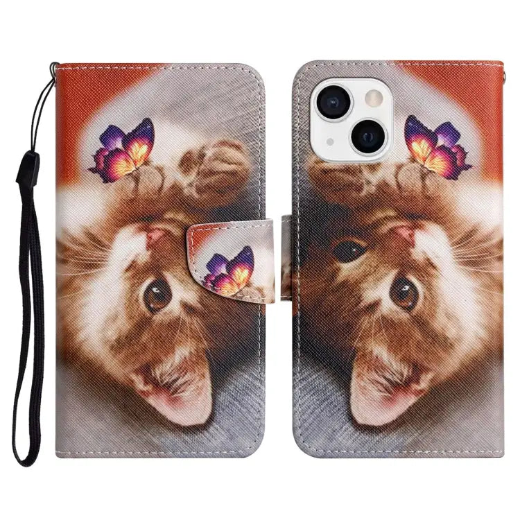 Painted Pattern Horizontal Flip Leather Case with Holder & Card Slot & Wallet For iPhone 13 - For iPhone 13 / Butterfly