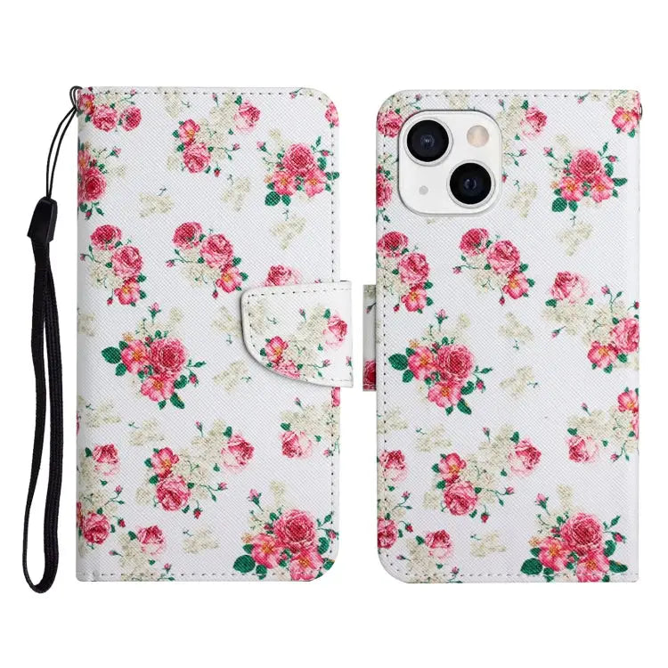 Painted Pattern Horizontal Flip Leather Case with Holder & Card Slot & Wallet For iPhone 13 - For iPhone 13 / Red Peony