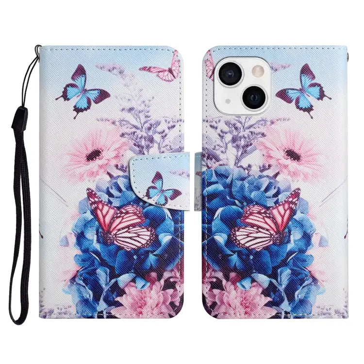 Painted Pattern Horizontal Flip Leather Case with Holder & Card Slot & Wallet For iPhone 13 - For iPhone 13 / Purple