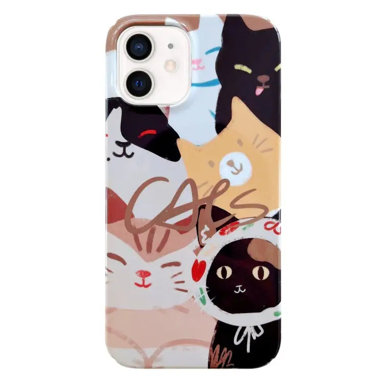 Painted Pattern PC Phone Case For iPhone 13 Pro Max For iPhone 12 - For iPhone 12 / Stacked Cats - Apple Accessories