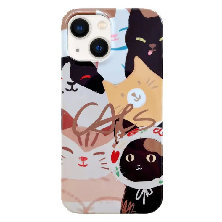 Painted Pattern PC Phone Case For iPhone 13 For iPhone 13 Pro - For iPhone 13 / Stacked Cats - Apple Accessories