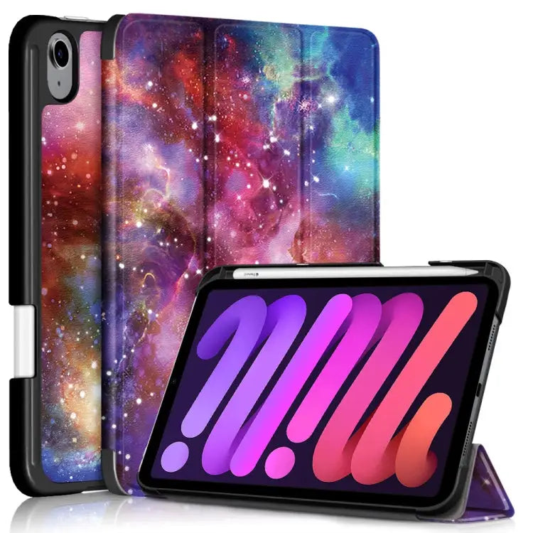 Painted Pattern TPU Horizontal Flip Leather Case with Three-folding Holder & Pen Slot & Sleep / Wake-up Function