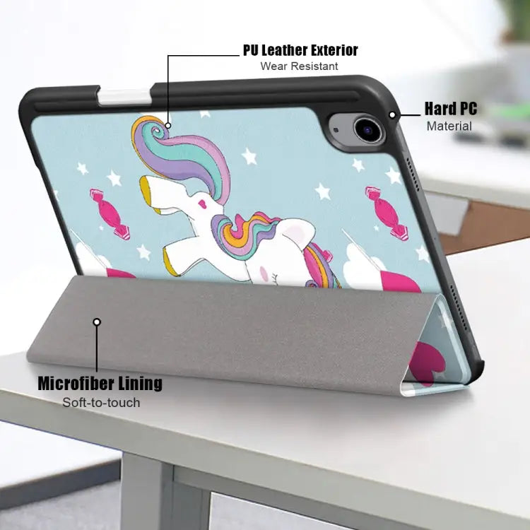 Painted Pattern TPU Horizontal Flip Leather Case with Three-folding Holder & Pen Slot & Sleep / Wake-up Function