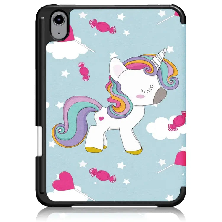 Painted Pattern TPU Horizontal Flip Leather Case with Three-folding Holder & Pen Slot & Sleep / Wake-up Function