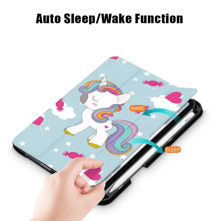 Painted Pattern TPU Horizontal Flip Leather Case with Three-folding Holder & Pen Slot & Sleep / Wake-up Function