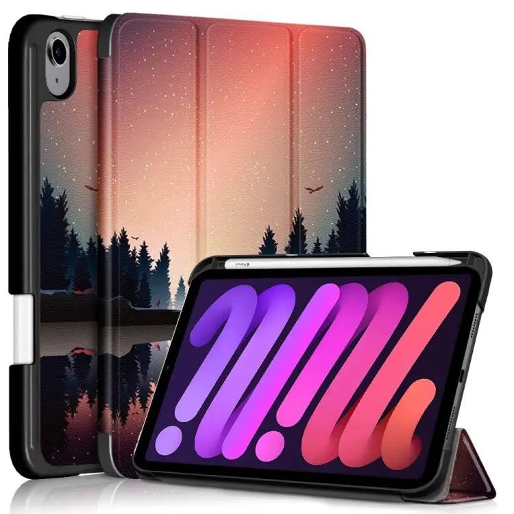 Painted Pattern TPU Horizontal Flip Leather Case with Three-folding Holder & Pen Slot & Sleep / Wake-up Function