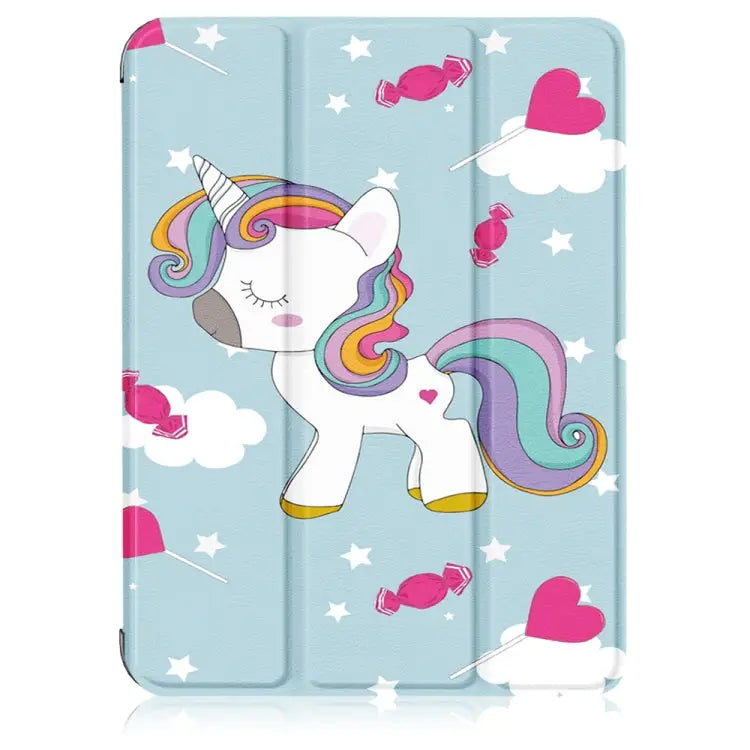 Painted Pattern TPU Horizontal Flip Leather Case with Three-folding Holder & Pen Slot & Sleep / Wake-up Function