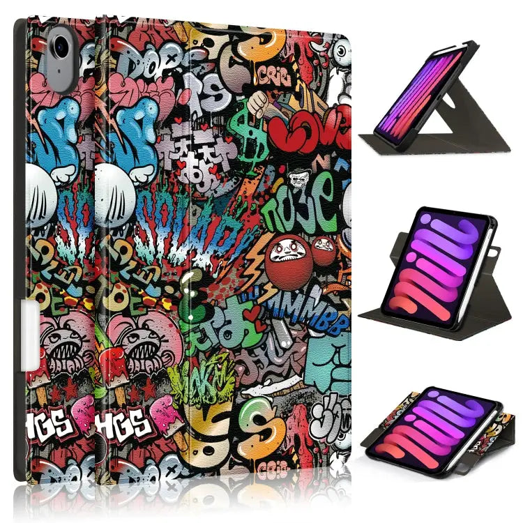 Painted Pattern Voltage Horizontal Flip PU Leather Case with Rotating Holder & Pen Slot & Sleep / Wake-up Function