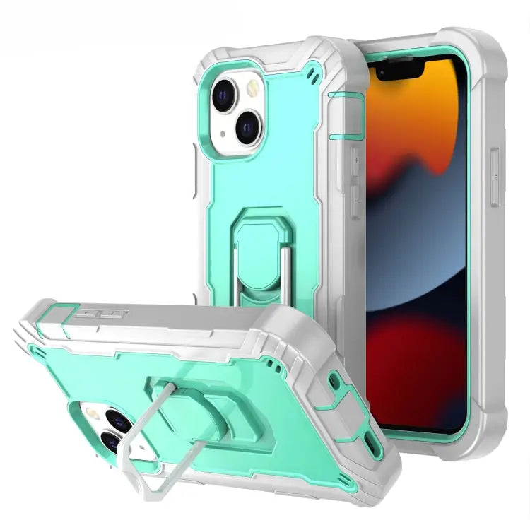 PC + Rubber 3-layers Shockproof Protective Case with Rotating Holder For iPhone 13 mini For iPhone 13 - For iPhone 13