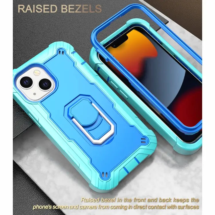 PC + Rubber 3-layers Shockproof Protective Case with Rotating Holder For iPhone 13 mini For iPhone 13 - Apple