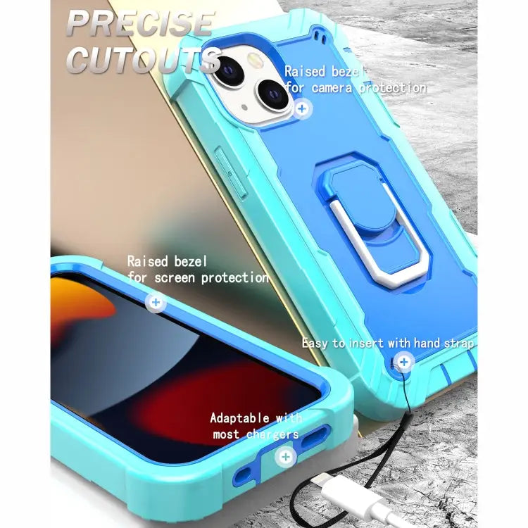 PC + Rubber 3-layers Shockproof Protective Case with Rotating Holder For iPhone 13 mini For iPhone 13 - Apple
