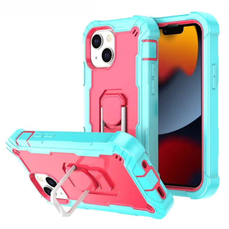 PC + Rubber 3-layers Shockproof Protective Case with Rotating Holder For iPhone 13 mini For iPhone 13 - For iPhone 13