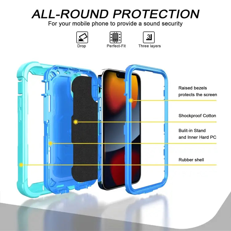PC + Rubber 3-layers Shockproof Protective Case with Rotating Holder For iPhone 13 mini For iPhone 13 - Apple