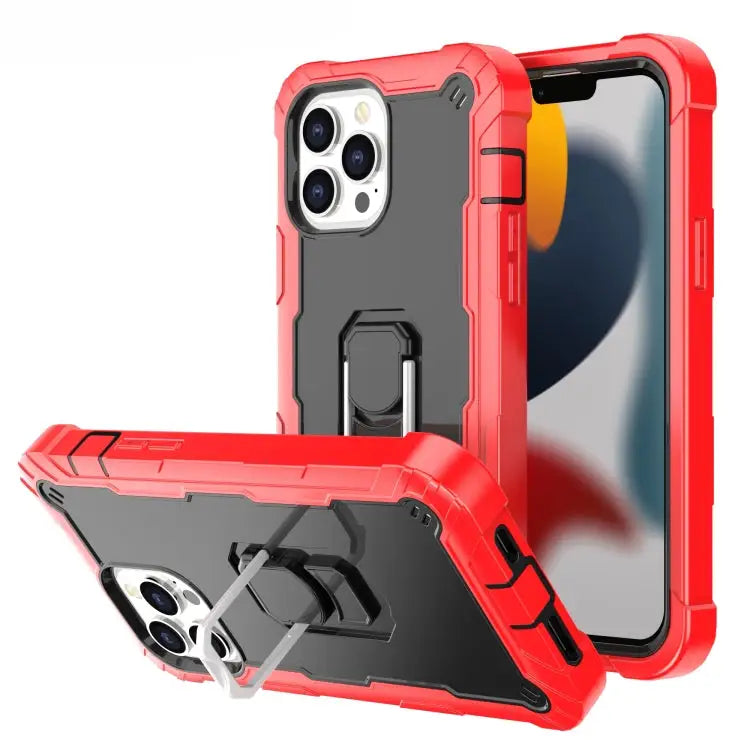 PC + Rubber 3-layers Shockproof Protective Case with Rotating Holder For iPhone 13 Pro For iPhone 13 Pro Max