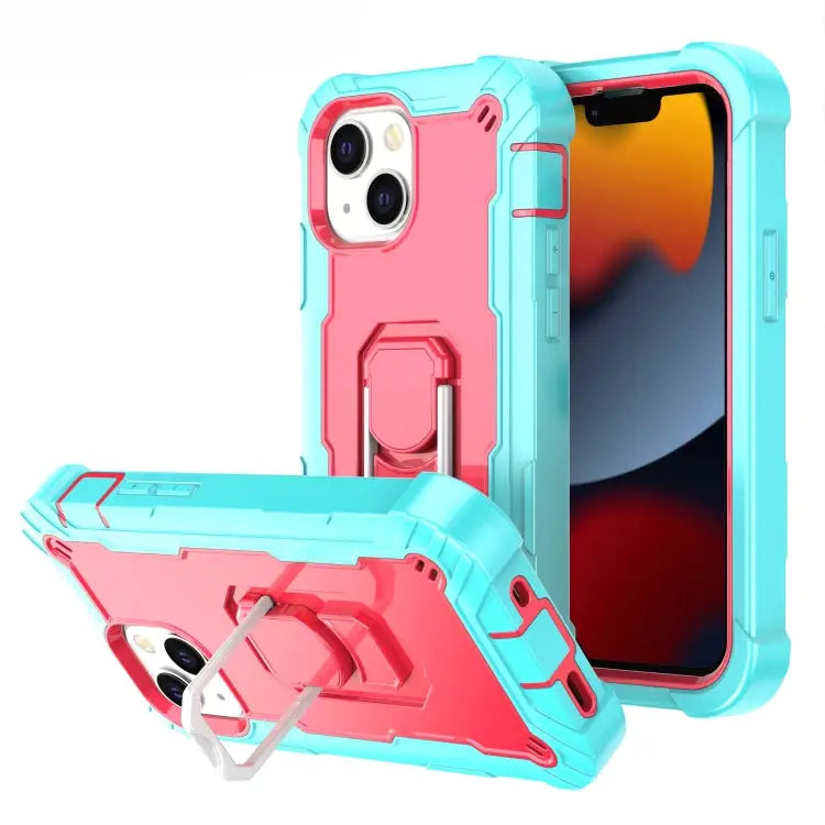 PC + Rubber 3-layers Shockproof Protective Case with Rotating Holder For iPhone 13 mini For iPhone 13 - For iPhone 13