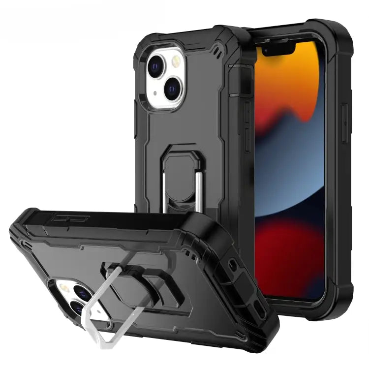 PC + Rubber 3-layers Shockproof Protective Case with Rotating Holder For iPhone 13 mini For iPhone 13 - For iPhone 13