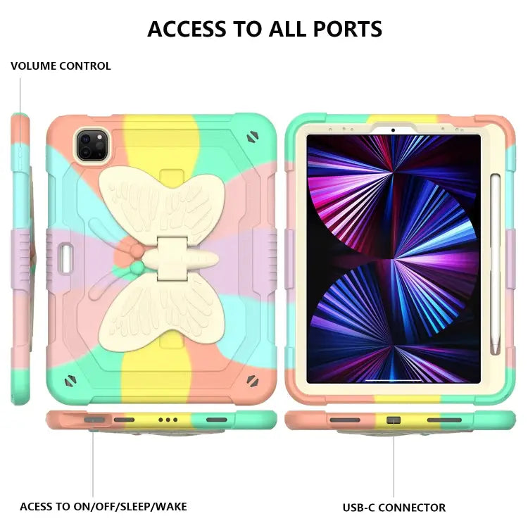 PC + Silicone Anti-drop Tablet Case with Butterfly Holder & Pen Slot for iPad Pro 11 2018 & 2020 & 2021 & Air 2020 10.9