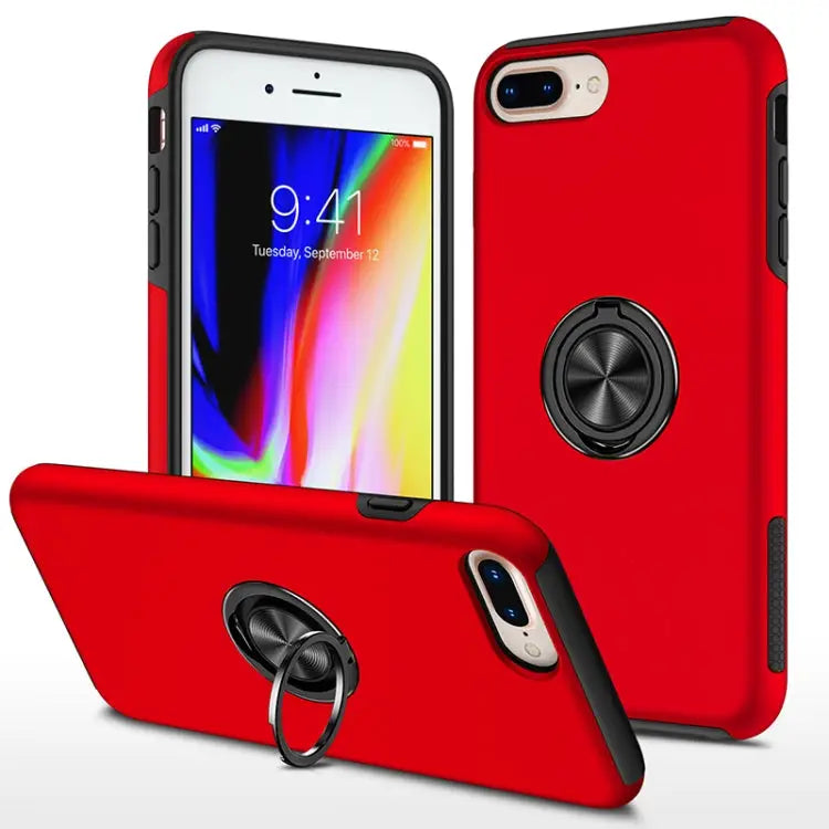 PC + TPU Shockproof Magnetic Protective Case with Invisible Ring Holder - For iPhone 8 Plus / 7 Plus / Red