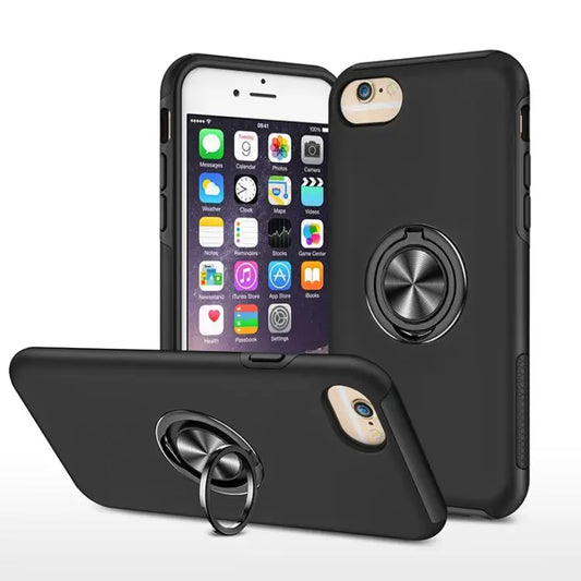 PC + TPU Shockproof Magnetic Protective Case with Invisible Ring Holder - For iPhone 6 / Black