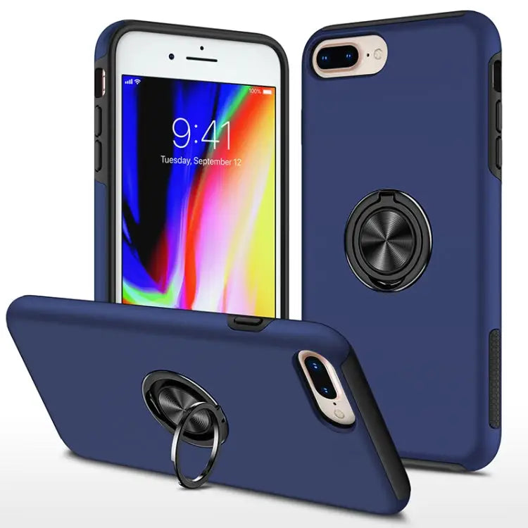 PC + TPU Shockproof Magnetic Protective Case with Invisible Ring Holder - For iPhone 8 Plus / 7 Plus / Blue