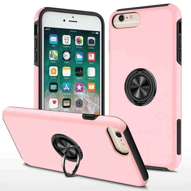 PC + TPU Shockproof Magnetic Protective Case with Invisible Ring Holder - For iPhone 6 Plus / Rose Gold