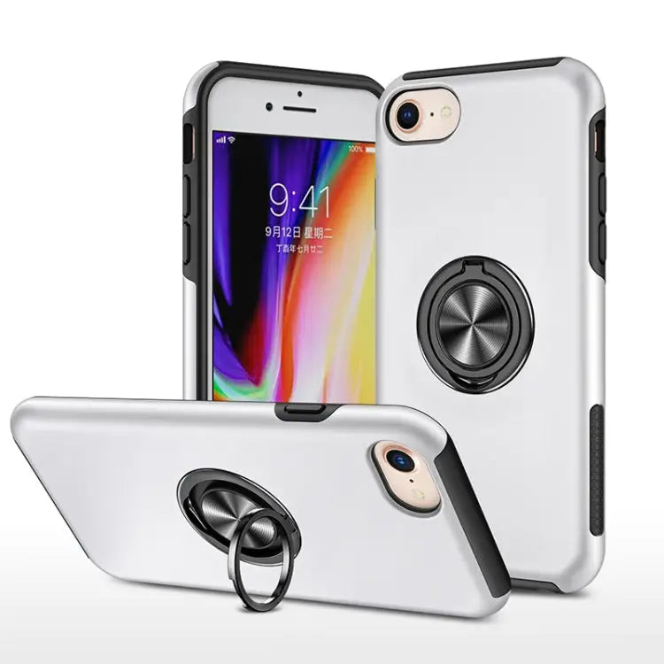 PC + TPU Shockproof Magnetic Protective Case with Invisible Ring Holder - For iPhone SE 2022 / SE 2020 / 8 / 7 / Silver