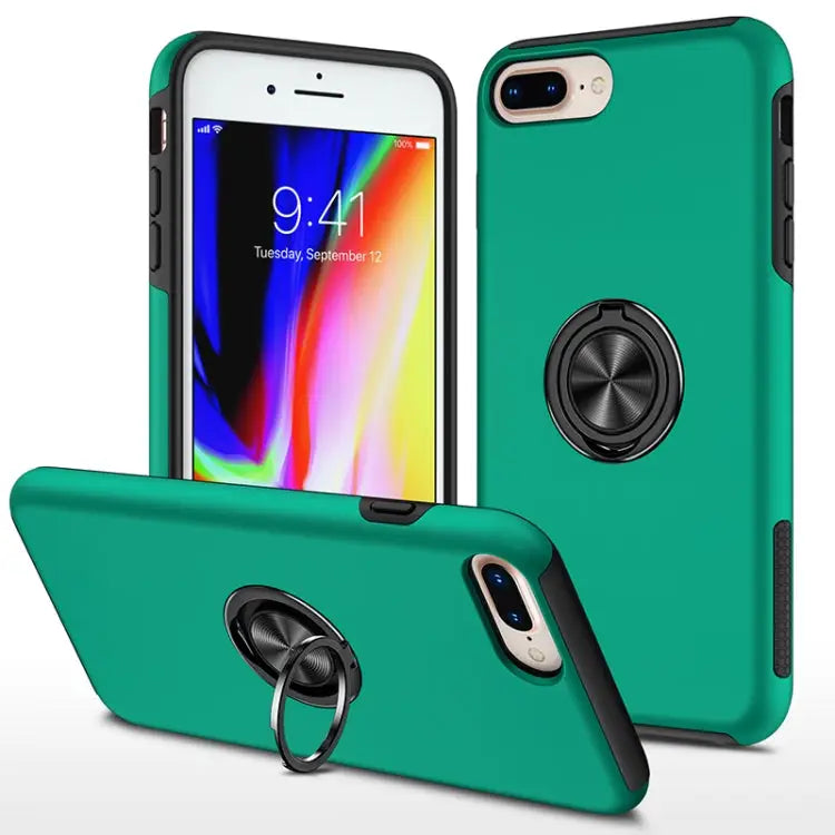 PC + TPU Shockproof Magnetic Protective Case with Invisible Ring Holder - For iPhone 8 Plus / 7 Plus / Dark Green