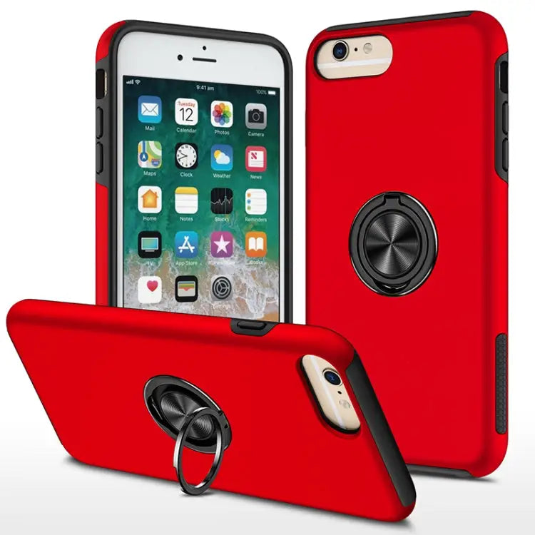 PC + TPU Shockproof Magnetic Protective Case with Invisible Ring Holder - For iPhone 6 Plus / Red