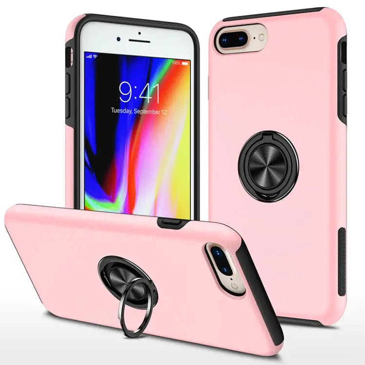 PC + TPU Shockproof Magnetic Protective Case with Invisible Ring Holder - For iPhone 8 Plus / 7 Plus / Rose Gold