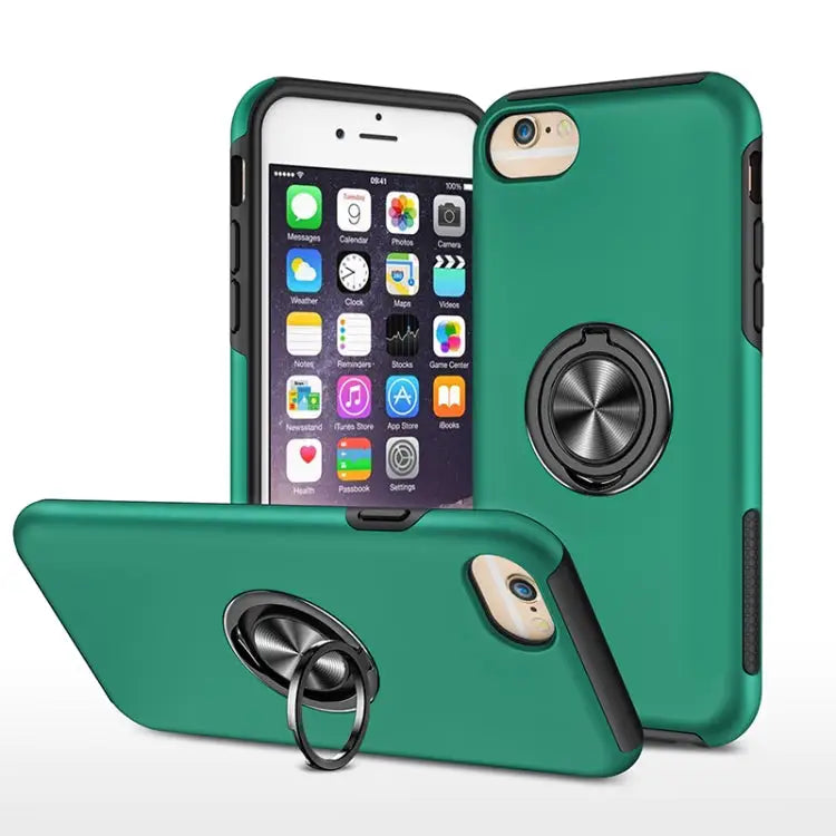 PC + TPU Shockproof Magnetic Protective Case with Invisible Ring Holder - For iPhone 6 / Dark Green
