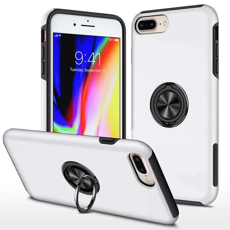 PC + TPU Shockproof Magnetic Protective Case with Invisible Ring Holder - For iPhone 8 Plus / 7 Plus / Silver