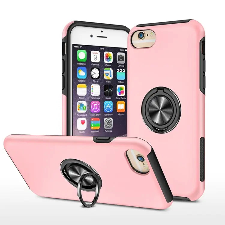 PC + TPU Shockproof Magnetic Protective Case with Invisible Ring Holder - For iPhone 6 / Rose Gold
