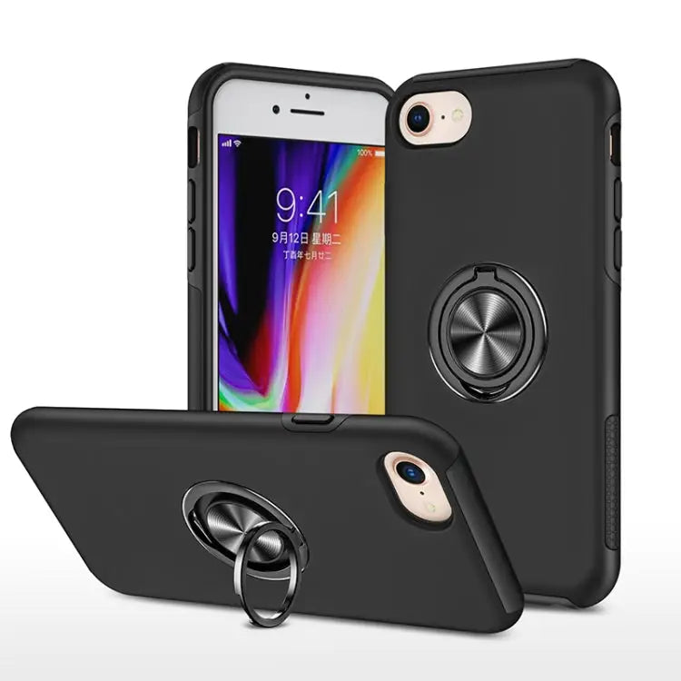 PC + TPU Shockproof Magnetic Protective Case with Invisible Ring Holder - For iPhone SE 2022 / SE 2020 / 8 / 7 / Black
