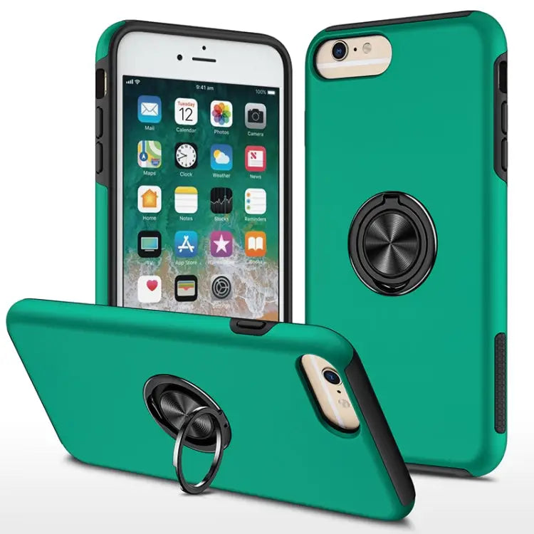 PC + TPU Shockproof Magnetic Protective Case with Invisible Ring Holder - For iPhone 6 Plus / Dark Green