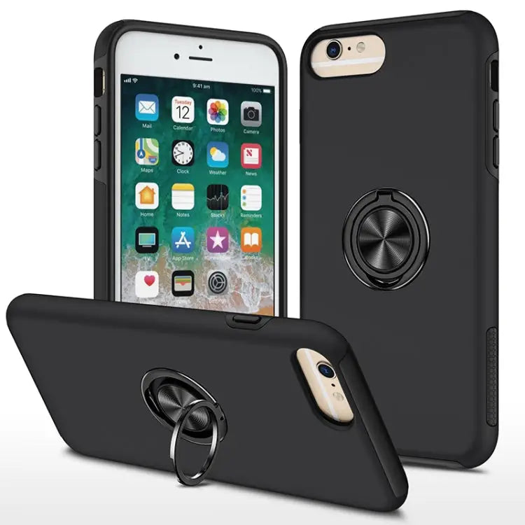 PC + TPU Shockproof Magnetic Protective Case with Invisible Ring Holder - For iPhone 6 Plus / Black