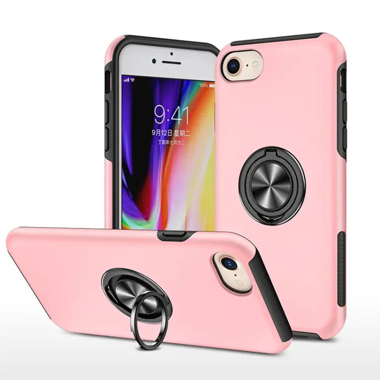 PC + TPU Shockproof Magnetic Protective Case with Invisible Ring Holder - For iPhone SE 2022 / SE 2020 / 8 / 7 / Rose