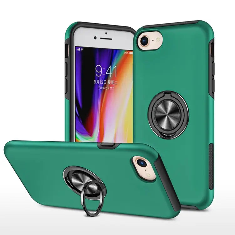 PC + TPU Shockproof Magnetic Protective Case with Invisible Ring Holder - For iPhone SE 2022 / SE 2020 / 8 / 7 / Dark
