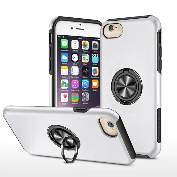 PC + TPU Shockproof Magnetic Protective Case with Invisible Ring Holder - For iPhone 6 / Silver