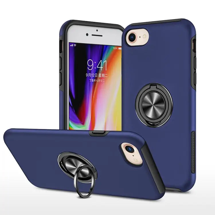 PC + TPU Shockproof Magnetic Protective Case with Invisible Ring Holder - For iPhone SE 2022 / SE 2020 / 8 / 7 / Blue